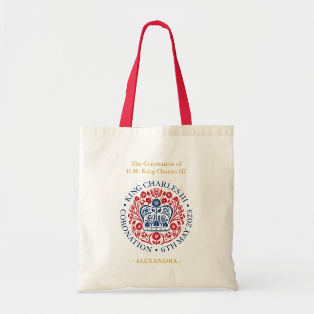 Personalized King Charles III Coronation Emblem Tote Bag (Front)