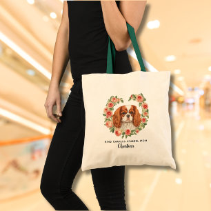 Personalized King Charles Spaniel Floral Heart Tote Bag