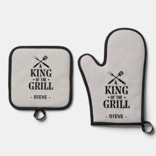 Personalized King of the Grill BBQ Oven Mitt & Pot Holder Set
