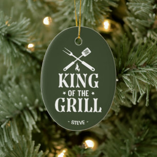 Personalized King of The Grill Christmas Ceramic Ornament