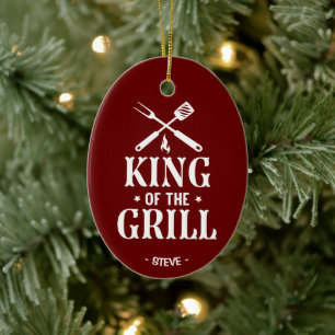 Personalized King of The Grill Christmas Ceramic Ornament