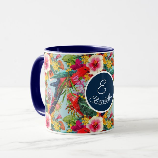 Personalized King Parrot Tropical Blooms  Mug (Front Left)