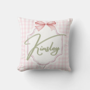 Personalized Kinsley Baby Girl Nursery Bow&Gingham Throw Pillow