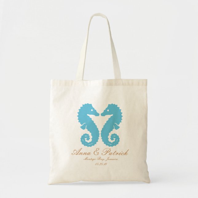 Personalized Kissing Seahorses-Destination Wedding Tote Bag (Front)