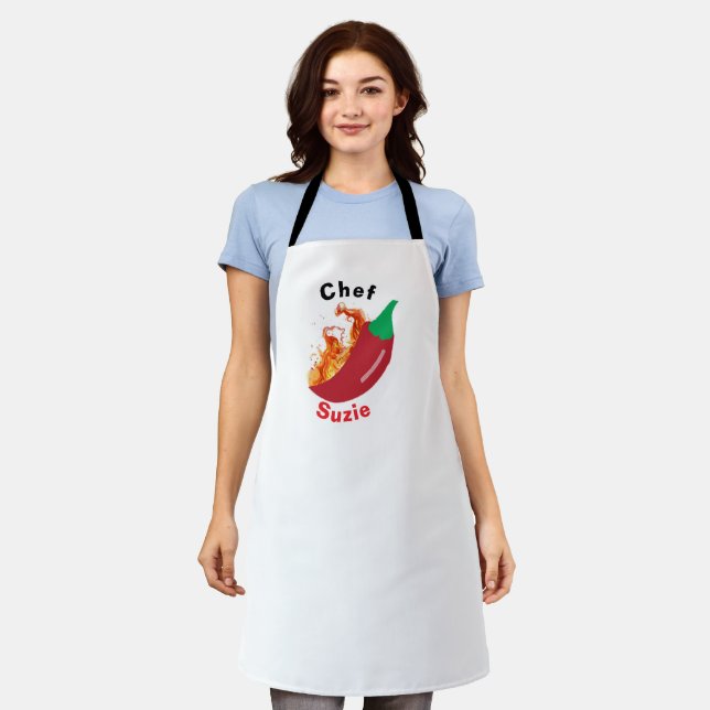 Personalized Kitchen Apron for Women or Men Chili (Worn)