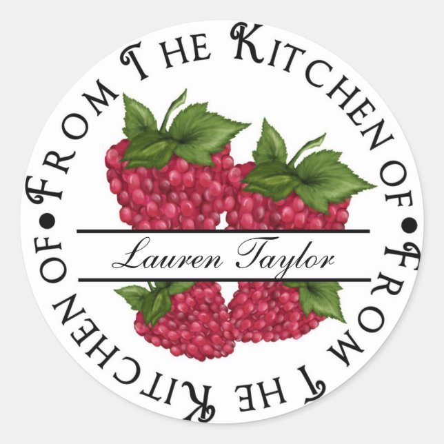 Personalized Kitchen Baking Stickers- Raspberries Classic Round Sticker (Front)