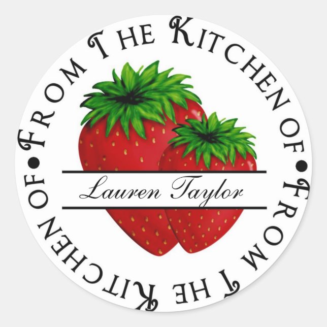 Personalized Kitchen Baking Stickers- Strawberries Classic Round Sticker (Front)