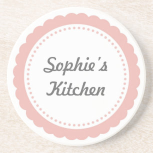 Personalized kitchen coaster dull pink scallop
