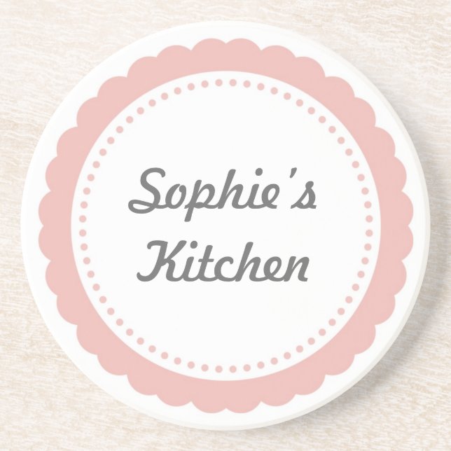 Personalized kitchen coaster dull pink scallop (Front)