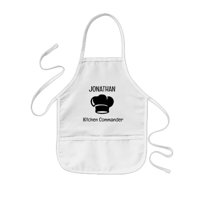 Personalized Kitchen Commander With Chef Hat Kids Apron (Front)