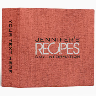 Personalized Kitchen Cooking Coral Burlap Canvas Binder