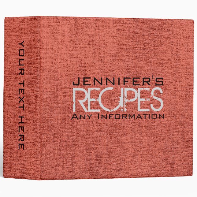 Personalized Kitchen Cooking Coral Burlap Canvas Binder (Front/Spine)