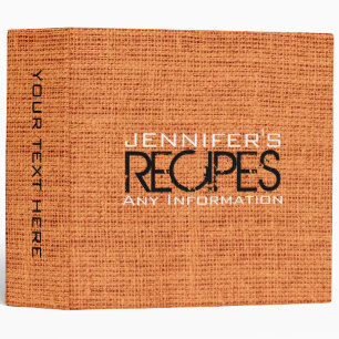 Personalized Kitchen Cooking Orange Burlap Linen Binder