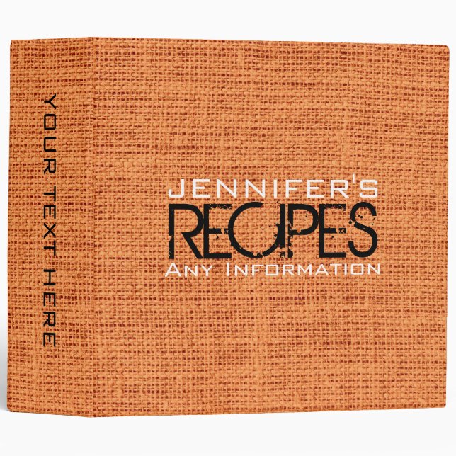 Personalized Kitchen Cooking Orange Burlap Linen Binder (Front/Spine)