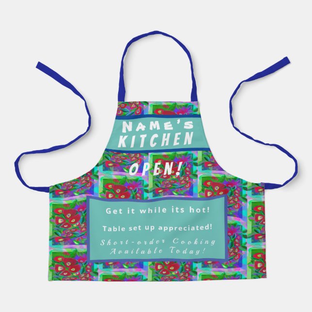 Personalized  Kitchen Open + 3Comments Fun  Apron (Front)