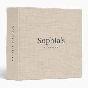 Personalized Kitchen Recipe Minimalist Beige Linen Binder