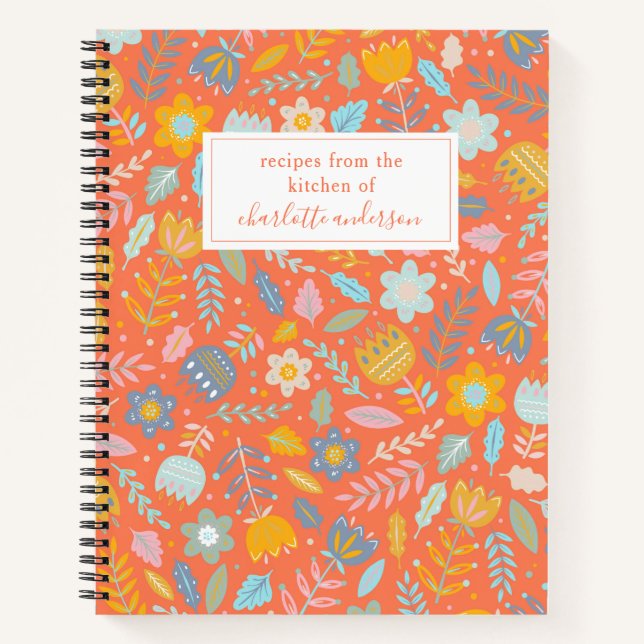 Personalized Kitchen Recipe Playful Flowers Floral Notebook (Front)