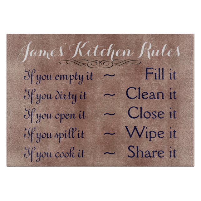 Personalized Kitchen Rules Cutting Board (Front)