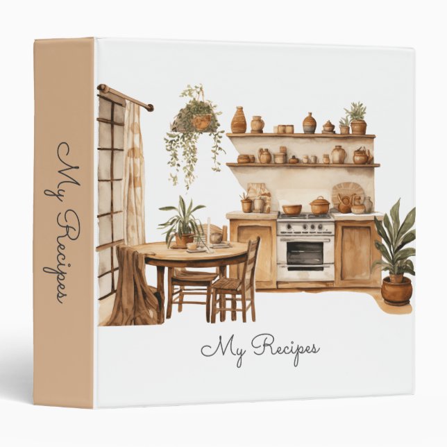 Personalized Kitchen Scene Recipes 3 Ring Binder (Front/Spine)