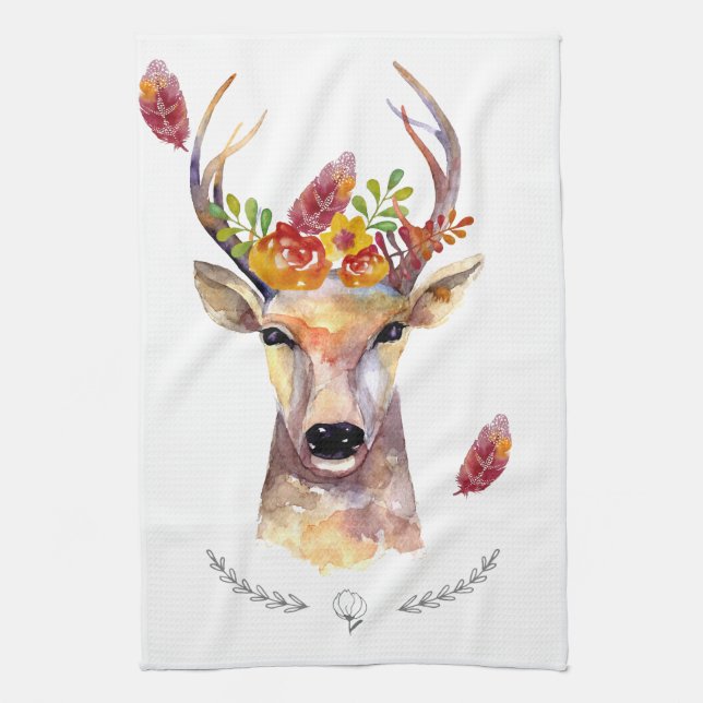Personalized Kitchen Towel boho deer Buck Head Bro (Vertical)
