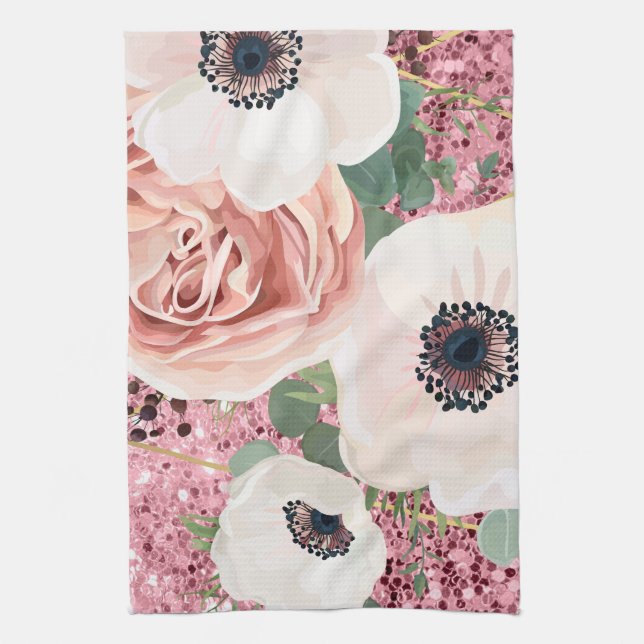 Personalized Kitchen Towel Geometric Garden Rose (Vertical)