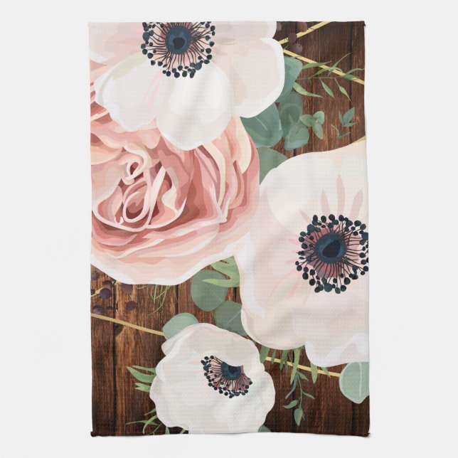 Personalized Kitchen Towel Geometric Garden Rose (Vertical)