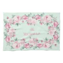 Personalized kitchen towel pink mint floral