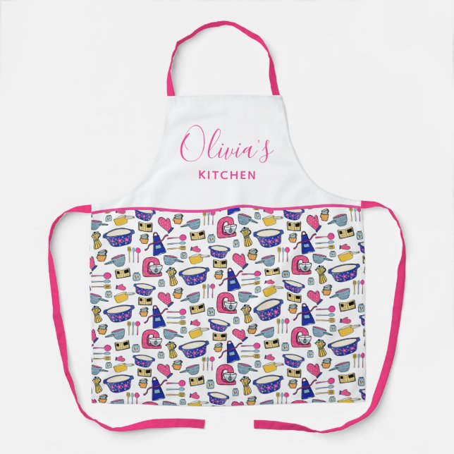Personalized Kitchen Utensils Pattern Apron (Front)