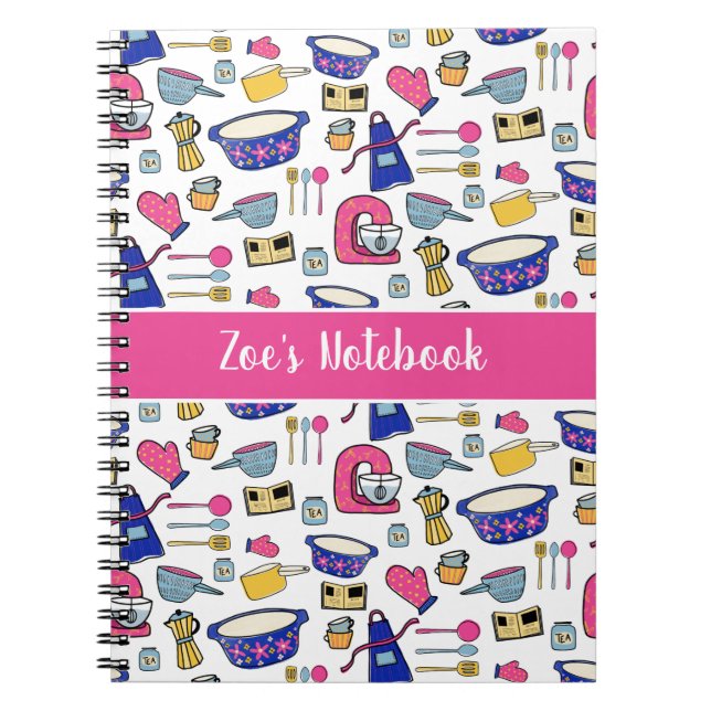 Personalized Kitchen Utensils Pattern Name Notebook (Front)