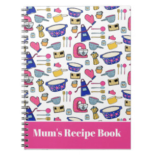Personalized Kitchen Utensils Pattern Recipe Notebook