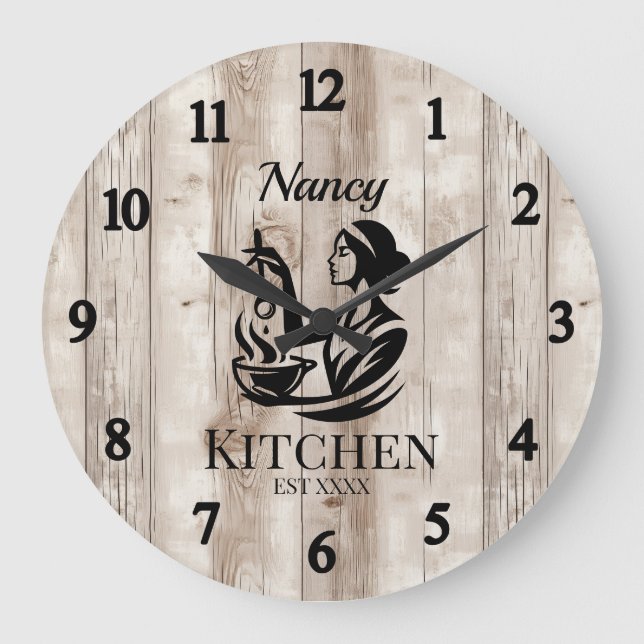 Personalized Kitchen Wall Clock with Wooden Design (Front)