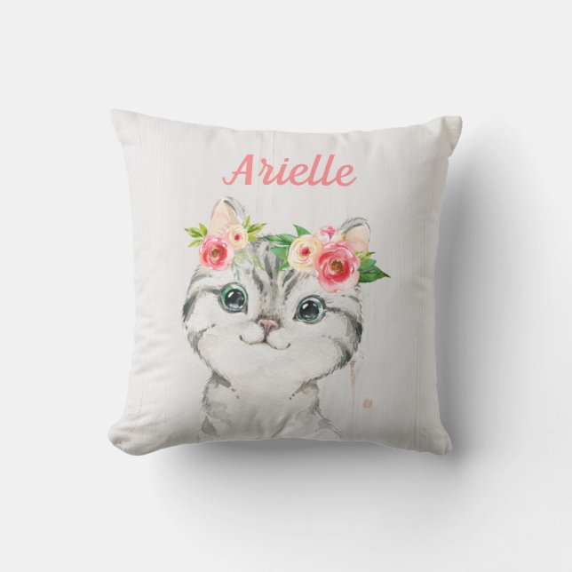 Personalized Kitten Pillow, Cat Cushion (Front)