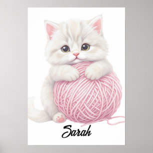 Personalized Kitten Yarn Play Time Poster