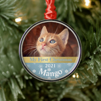 Personalized Kitten's First Christmas Photo Metal Metal Ornament