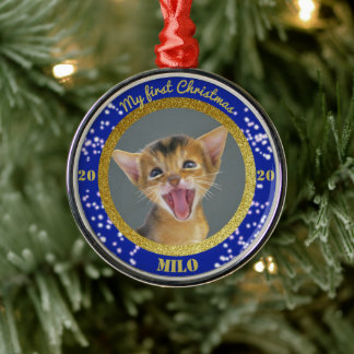 Personalized Kitten's First Christmas Photo Metal Ornament