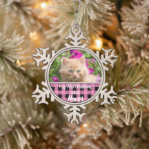 Personalized Kitten's First Christmas Pink Check