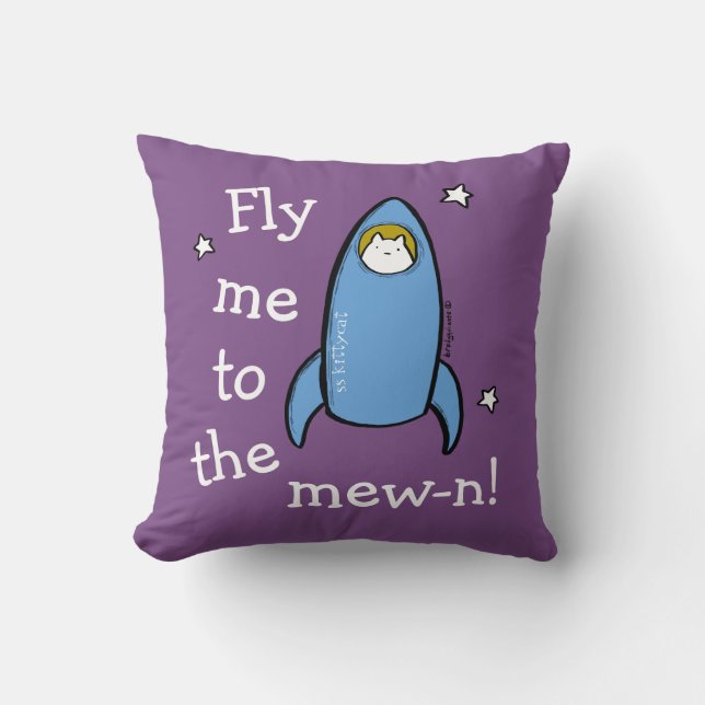 Personalized Kitty Cat Space Rocket Adventures. Throw Pillow (Front)