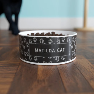 Personalized Kitty Paws Pawprint Black Cat Bowl