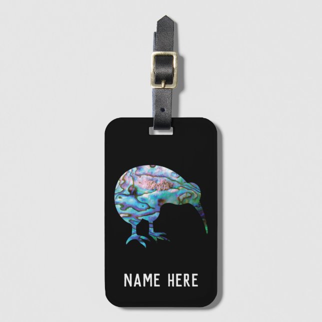 PERSONALIZED KIWI NEW ZEALAND PAUA LUGGAGE TAG (Front Vertical)