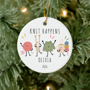 Personalized Knit Happens Knitting Ornament