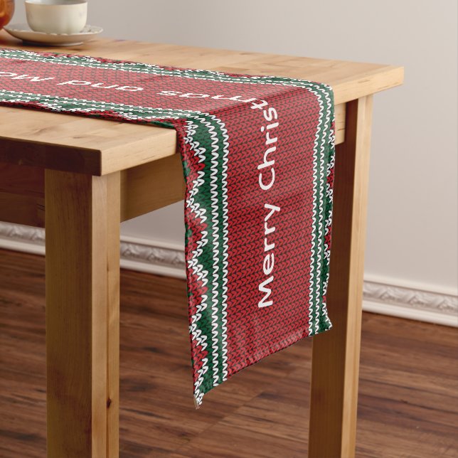 Personalized Knit-Pattern Christmas Table Runner (In Situ)
