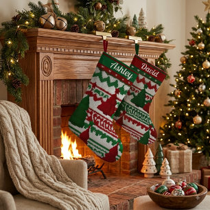 Personalized knitted Christmas tree pattern Large Christmas Stocking