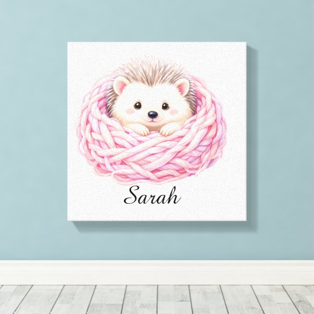 Personalized Knitted Hedgehog Canvas Print (Insitu(Wood Floor))
