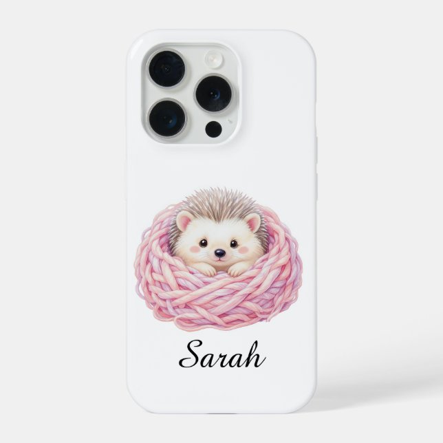 Personalized Knitted Hedgehog iPhone 15 Pro Case (Back)