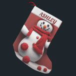 Personalized knitted snowman small christmas stocking<br><div class="desc">Personalized knitted snowman small Christmas stocking for families , can be customize with own name ,  Christmas background with knitted snowman.</div>