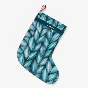 Personalized Knitted Watercolor Blue Small Christmas Stocking