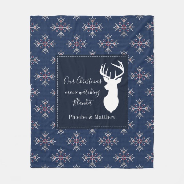 Personalized Knitting Pattern Christmas Holiday Fleece Blanket (Front)