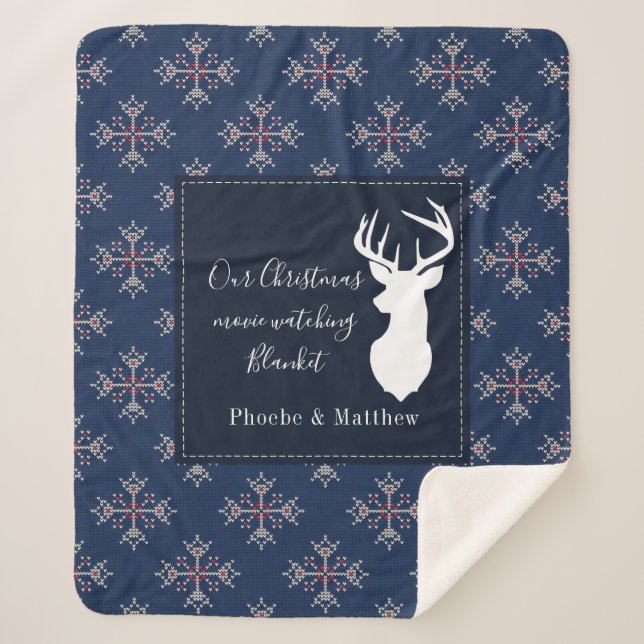 Personalized Knitting Pattern Christmas Holiday Sherpa Blanket (Front)