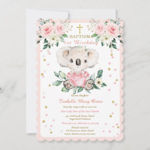 Personalized  Koala Baptism and First Birthday Invitation
