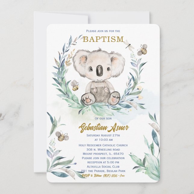 Personalized Koala Baptism Template (Front)